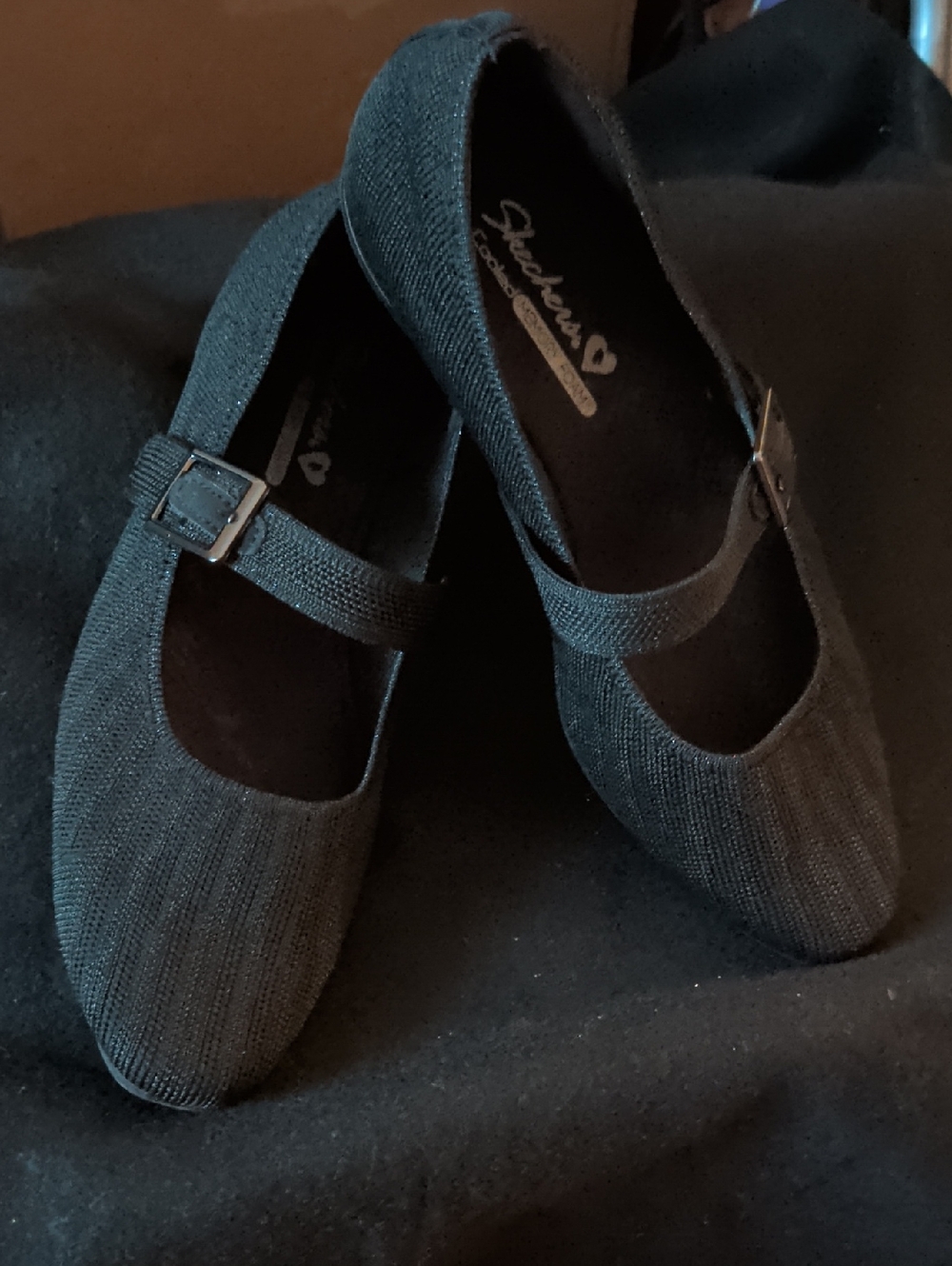 Skechers Mary Jane Knit Flats in Black